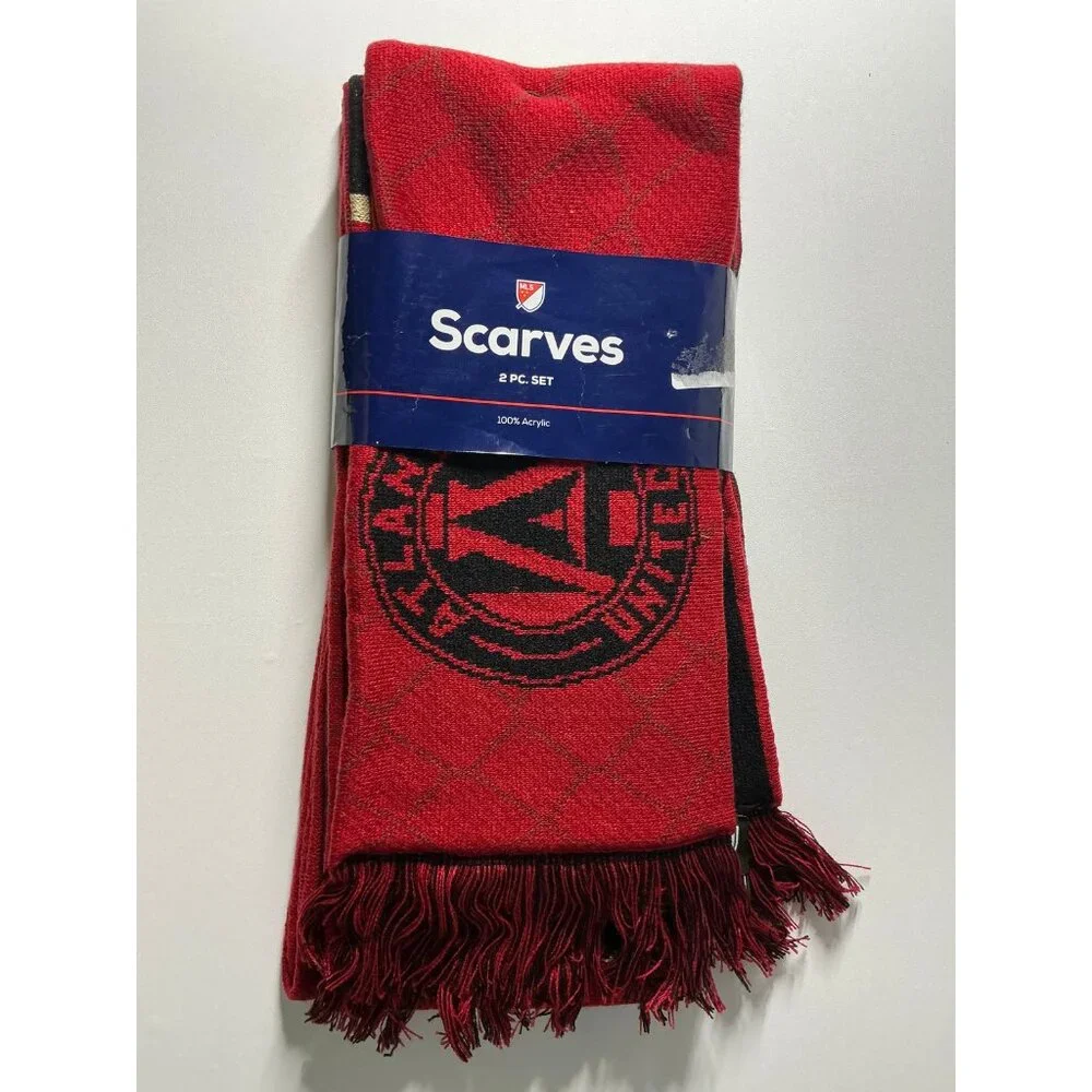 MLS Atlanta United Reversible Scarf Bundle Red Black Gold NWT 2 Piece Set